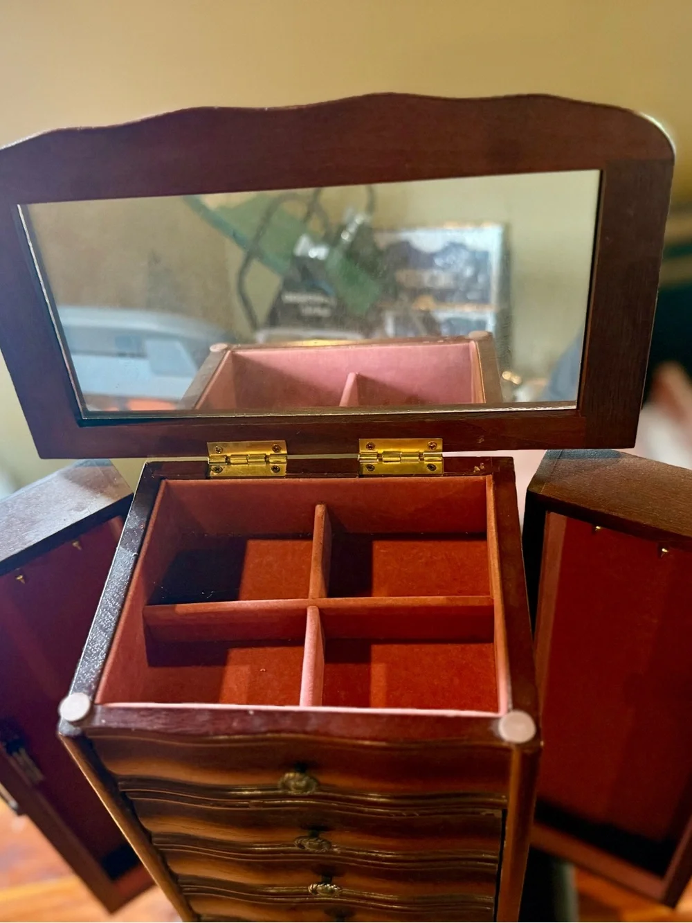 Vintage-Style Wooden Jewelry Box / Armoire Cabinet with Mirror